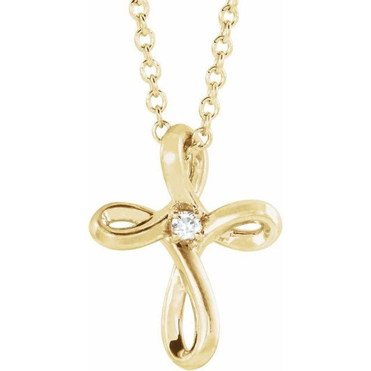 .015 CTW Natural Diamond Cross Necklace in 14K Gold & Platinum