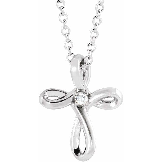 14K White Gold .015 CTW Natural Diamond Cross Necklace 16-18"