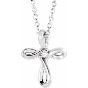 1/100 CTW Natural Diamond Round Cross Necklace in 14K Gold & Platinum