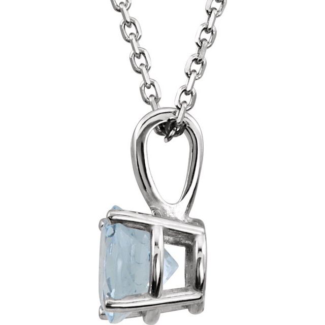 14K White 6  mm Natural Aquamarine Youth Solitaire 14" Necklace