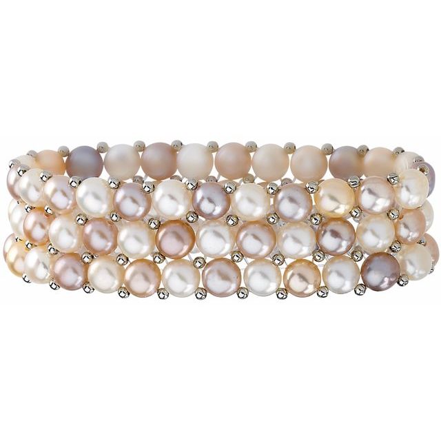 Sterling Silver, 5-6 mm Multi-Color Cultured Freshwater Pearl Bracelet