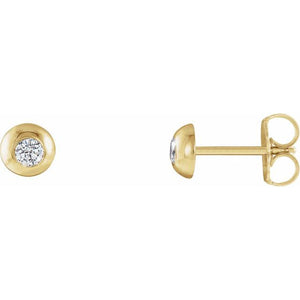 14K Gold Natural Diamond Domed Stud Earrings