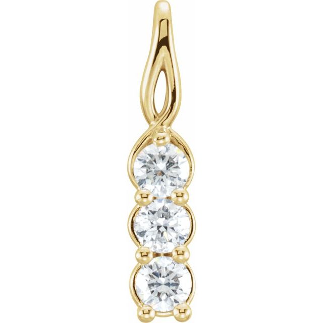 14K Gold Natural Diamond 3-Stone Pendant