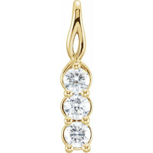 14K Gold Natural Diamond 3-Stone Pendant