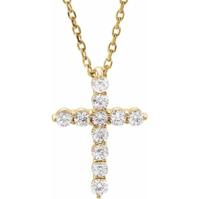 14K White Gold 16-18" Natural Diamond Cross Necklace - 1/6 CTW