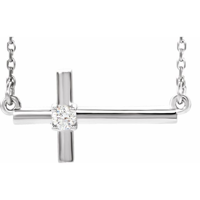 14K Gold Natural Diamond Sideways Cross Adjustable Necklace