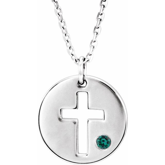 14K Gold .03 Ctw Natural Diamond Pierced Cross Disc Necklace