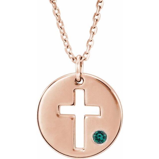 14K Gold .03 Ctw Natural Diamond Pierced Cross Disc Necklace