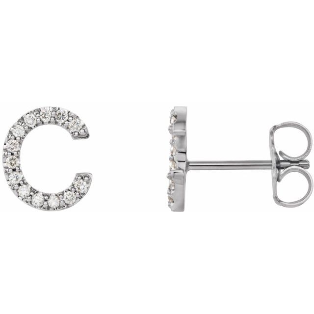 1/10 CTW Natural Diamond Round Initial Earrings in 14K Gold & Platinum