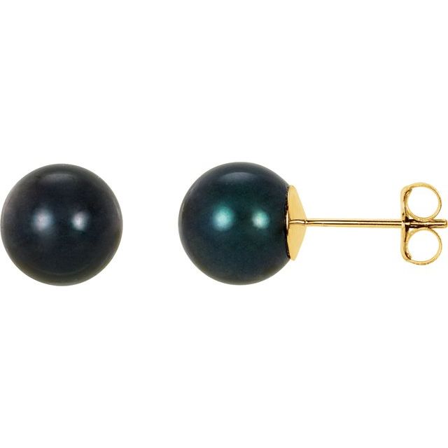 14K Yellow Gold 7 mm Cultured Black Akoya Pearl Earrings â€“ Elegant Design