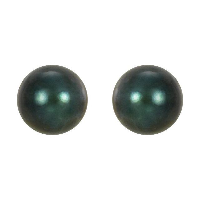 14K Yellow Gold 7 mm Cultured Black Akoya Pearl Earrings â€“ Elegant Design