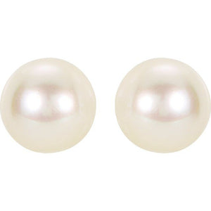 14K Yellow Gold 6 mm Cultured White Akoya Pearl Earrings – Timeless Elegance