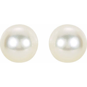 14K Yellow Gold 6 mm Cultured White Akoya Pearl Earrings – Timeless Elegance