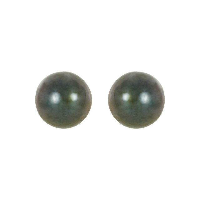 14K Yellow Gold 7 mm Cultured Black Akoya Pearl Earrings â€“ Elegant Design