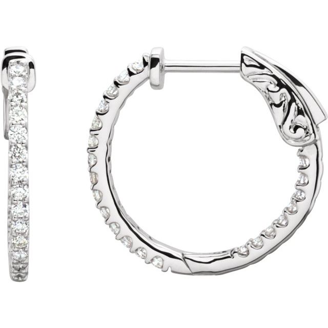 14K White Gold 6 1/4 CTW Diamond Inside-Outside Hinged Hoop Earrings