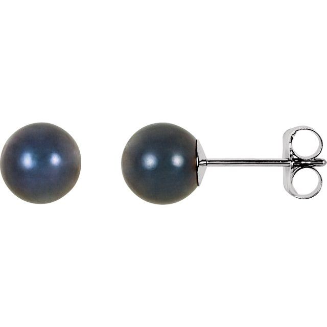 14K Yellow Gold 7 mm Cultured Black Akoya Pearl Earrings â€“ Elegant Design