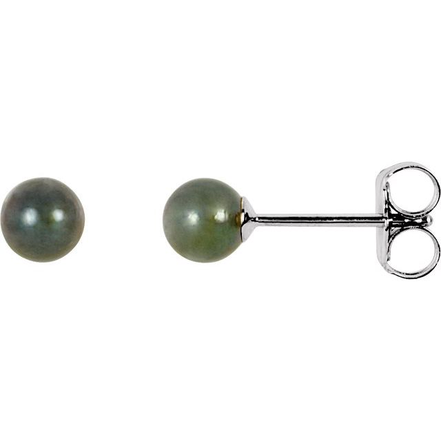 14K Yellow Gold 7 mm Cultured Black Akoya Pearl Earrings â€“ Elegant Design