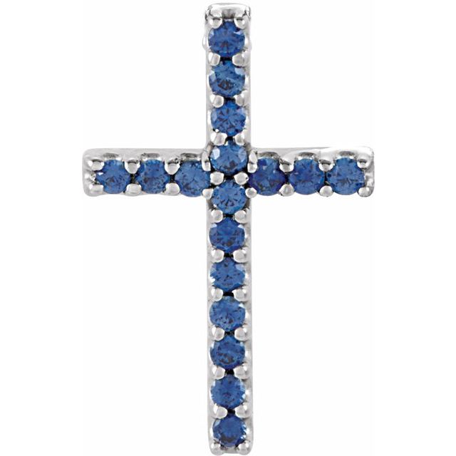 14K White Natural Blue Sapphire Petite Cross 16" Necklace