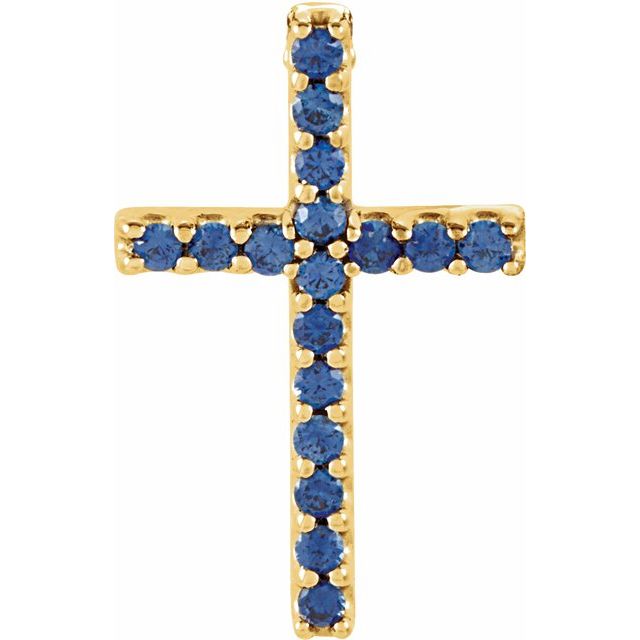 14K White Gold Petite Cross Necklace with Natural Blue Sapphires - 16 Inches