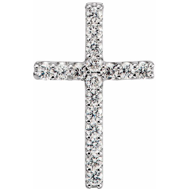 14K White Natural Blue Sapphire Petite Cross 16" Necklace