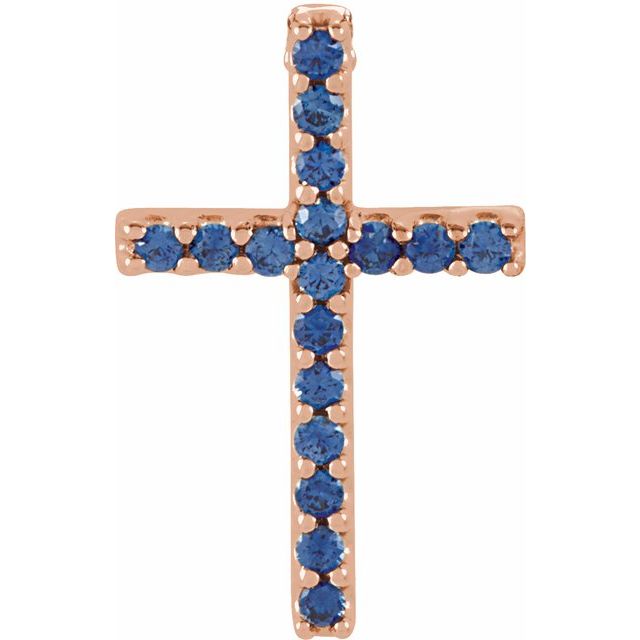 14K White Gold Petite Cross Necklace with Natural Blue Sapphires - 16 Inches