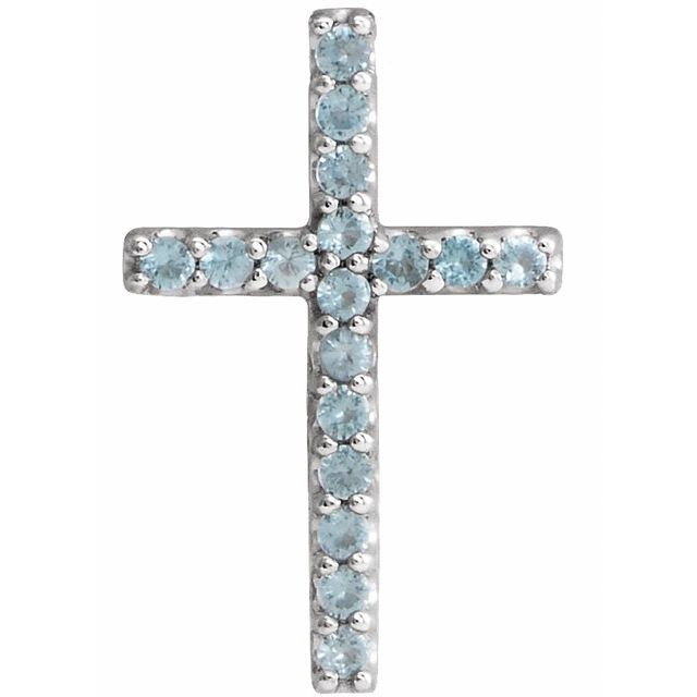 14K White Gold Petite Cross Necklace with Natural Blue Sapphires - 16 Inches