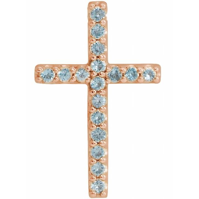 14K White Gold Petite Cross Necklace with Natural Blue Sapphires - 16 Inches