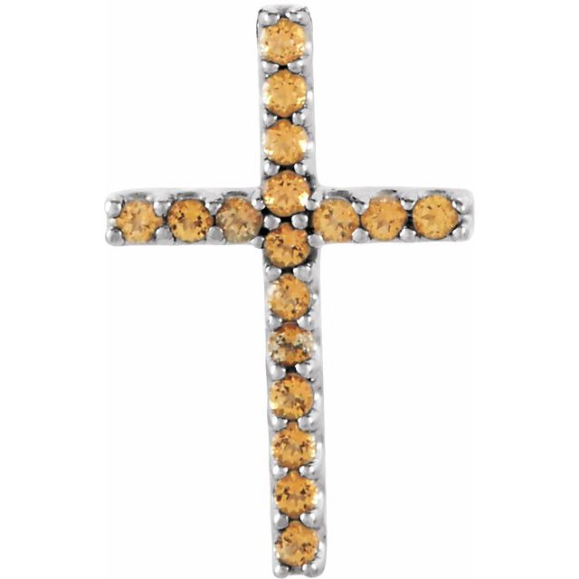 14K White Gold Petite Cross Necklace with Natural Blue Sapphires - 16 Inches