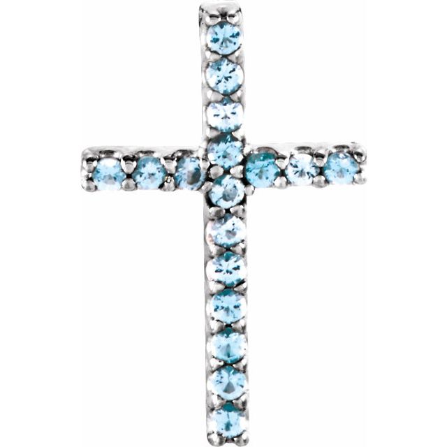 14K White Gold Petite Cross Necklace with Natural Blue Sapphires - 16 Inches