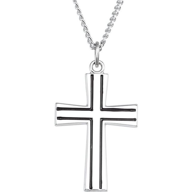 Sterling Silver 20x30 mm Cross Pendant 24" Necklace