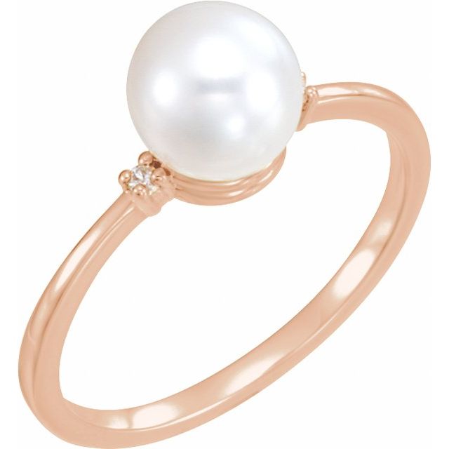 14K White Cultured White Freshwater Pearl & .025 CTW Natural Diamond Ring