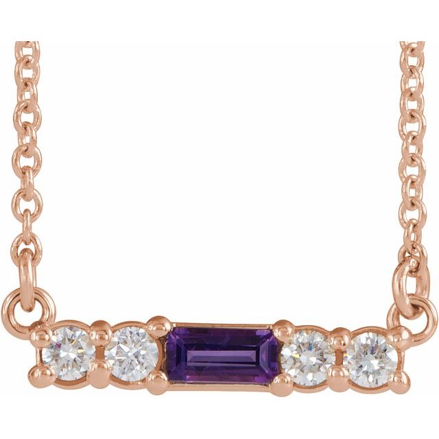 14K Gold Mozambique Garnet And Natural Diamond Bar Necklace