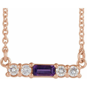 14K Gold Mozambique Garnet And Natural Diamond Bar Necklace