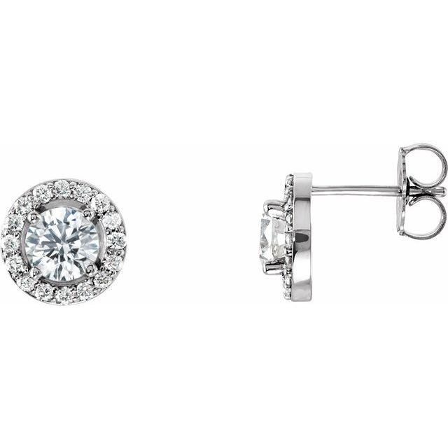 14K White Gold Moissanite & Diamond Halo Earrings â€“ Elegant Sparkle