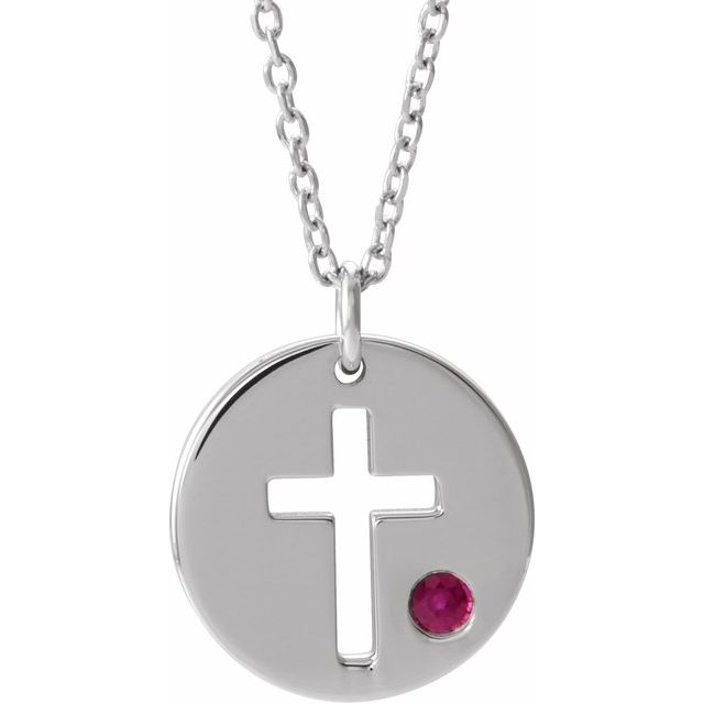 14K Gold .03 Ctw Natural Diamond Pierced Cross Disc Necklace