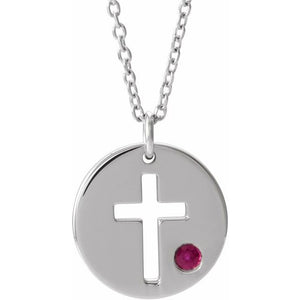 14K Gold .03 Ctw Natural Diamond Pierced Cross Disc Necklace