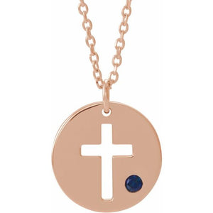 14K Gold .03 Ctw Natural Diamond Pierced Cross Disc Necklace
