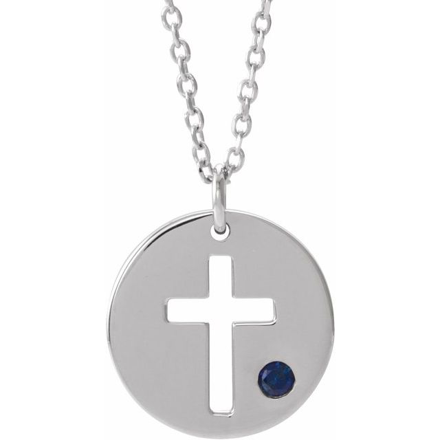 14K Gold .03 Ctw Natural Diamond Pierced Cross Disc Necklace