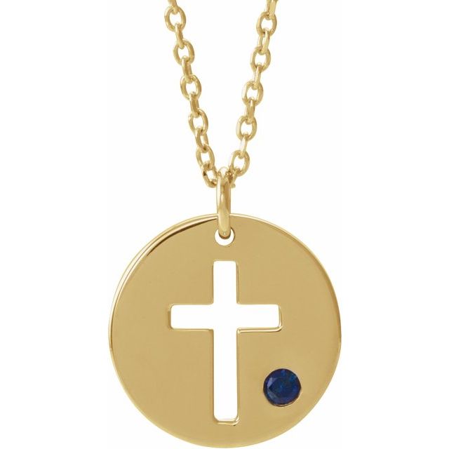 14K Gold .03 Ctw Natural Diamond Pierced Cross Disc Necklace