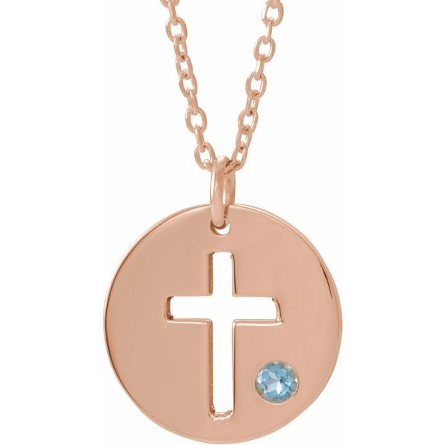 14K Gold .03 Ctw Natural Diamond Pierced Cross Disc Necklace