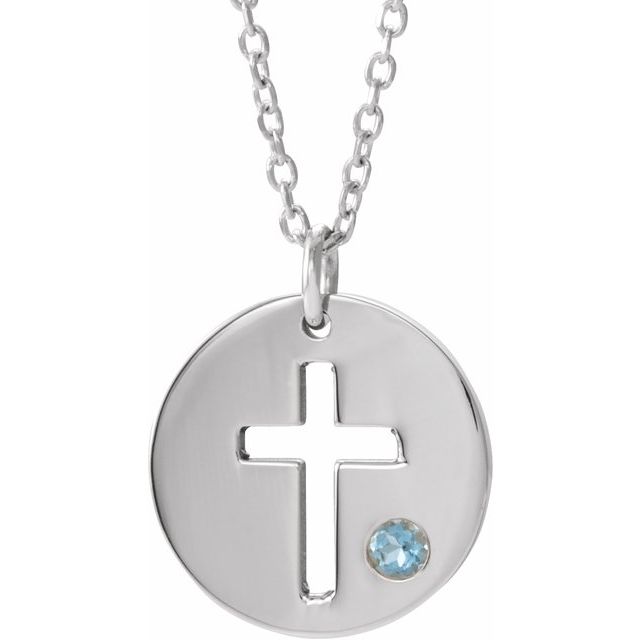 14K Gold .03 Ctw Natural Diamond Pierced Cross Disc Necklace