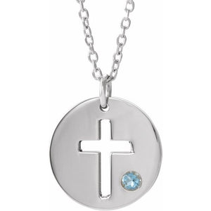 14K Gold .03 Ctw Natural Diamond Pierced Cross Disc Necklace