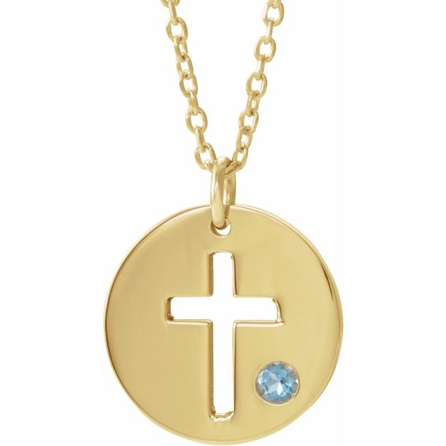 14K Gold .03 Ctw Natural Diamond Pierced Cross Disc Necklace