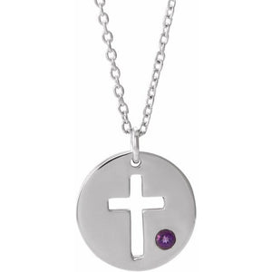 14K Gold .03 Ctw Natural Diamond Pierced Cross Disc Necklace