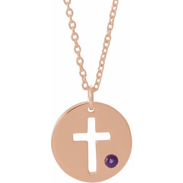 14K Gold .03 Ctw Natural Diamond Pierced Cross Disc Necklace