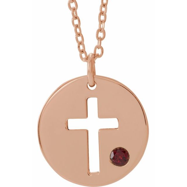 14K Gold .03 Ctw Natural Diamond Pierced Cross Disc Necklace