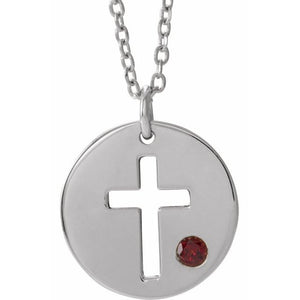 14K Gold .03 Ctw Natural Diamond Pierced Cross Disc Necklace