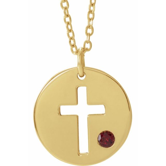 14K Gold .03 Ctw Natural Diamond Pierced Cross Disc Necklace