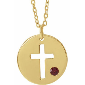 14K Gold .03 Ctw Natural Diamond Pierced Cross Disc Necklace