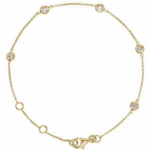 14K Gold Natural Diamond 5-Station Bracelet